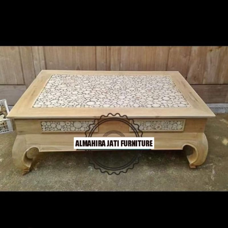 Meja tamu jati motif ukir - meja kopi lesehan jati - meja lesehan jati murah motif koin