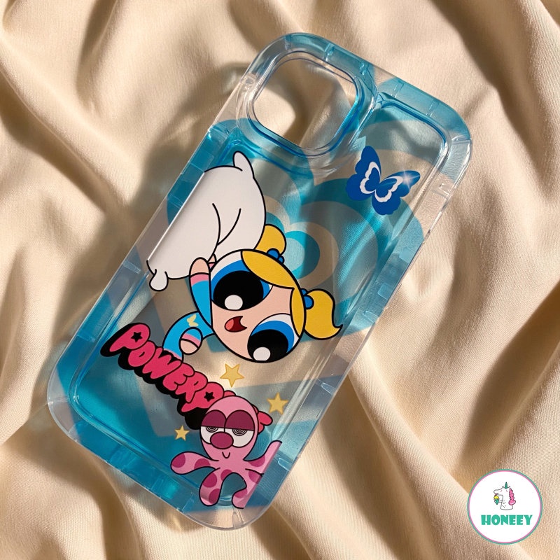 IPHONE Indah Lucu Powerpuff Gadis Airbag Air Cushion Puff Phone Case Kompatibel Untuk Iphone14 13 12 11 Pro Max Shockproof Lembut TPU Kembali Ponsel Cover