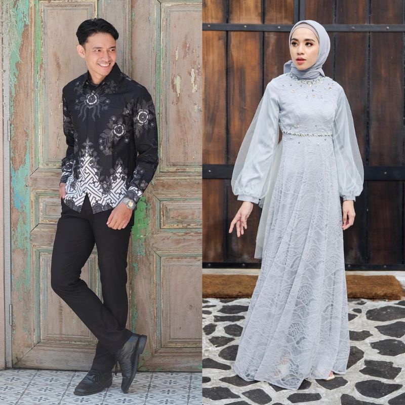 COUPLE DRESS NADINE WARNA NUDE EXLUSIVE DRESS MODERN BAJU BUSANA MUSLIM RAMADHAN KONDANGAN BAJU PASANGAN BATIK SARIMBIT