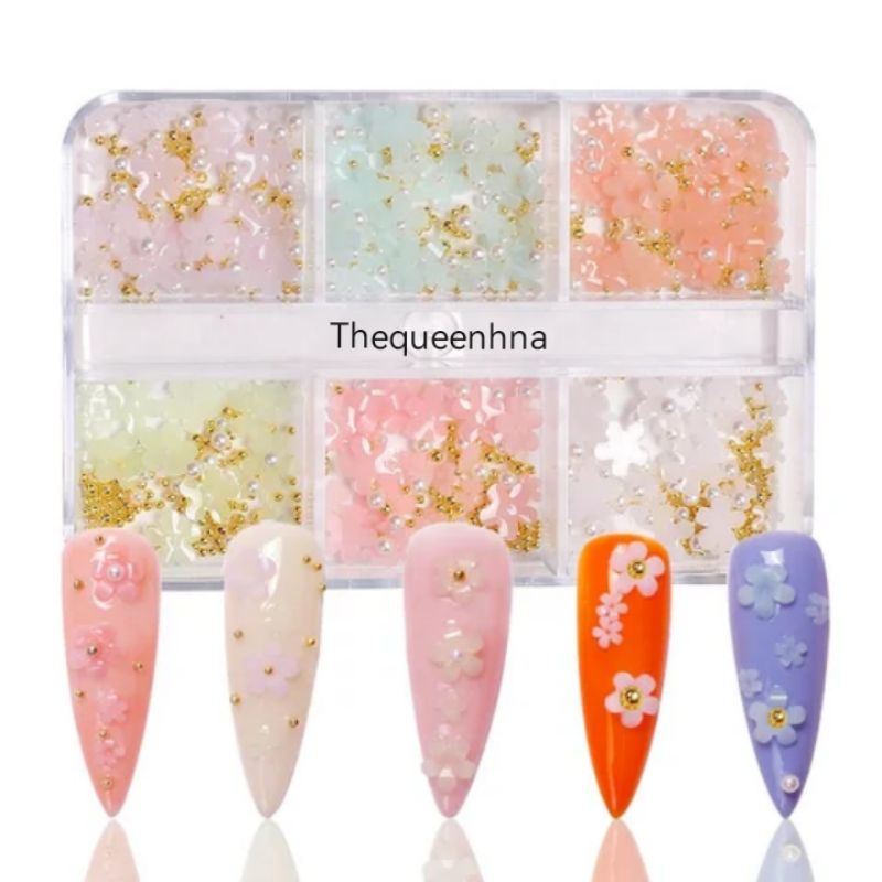 A02 1 Set 6 Sekat Berubah Warna Dengan Sinar UV Lamp Changing Color Ornamen Dekorasi Bunga Hiasan Kuku Bahan Resin Nail Art Decoration Nail Art Resin Flower