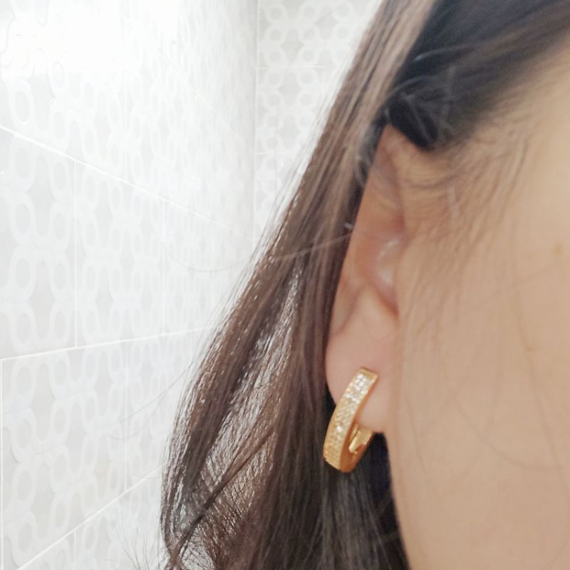 Anting Titanium jepit gold silver E14049
