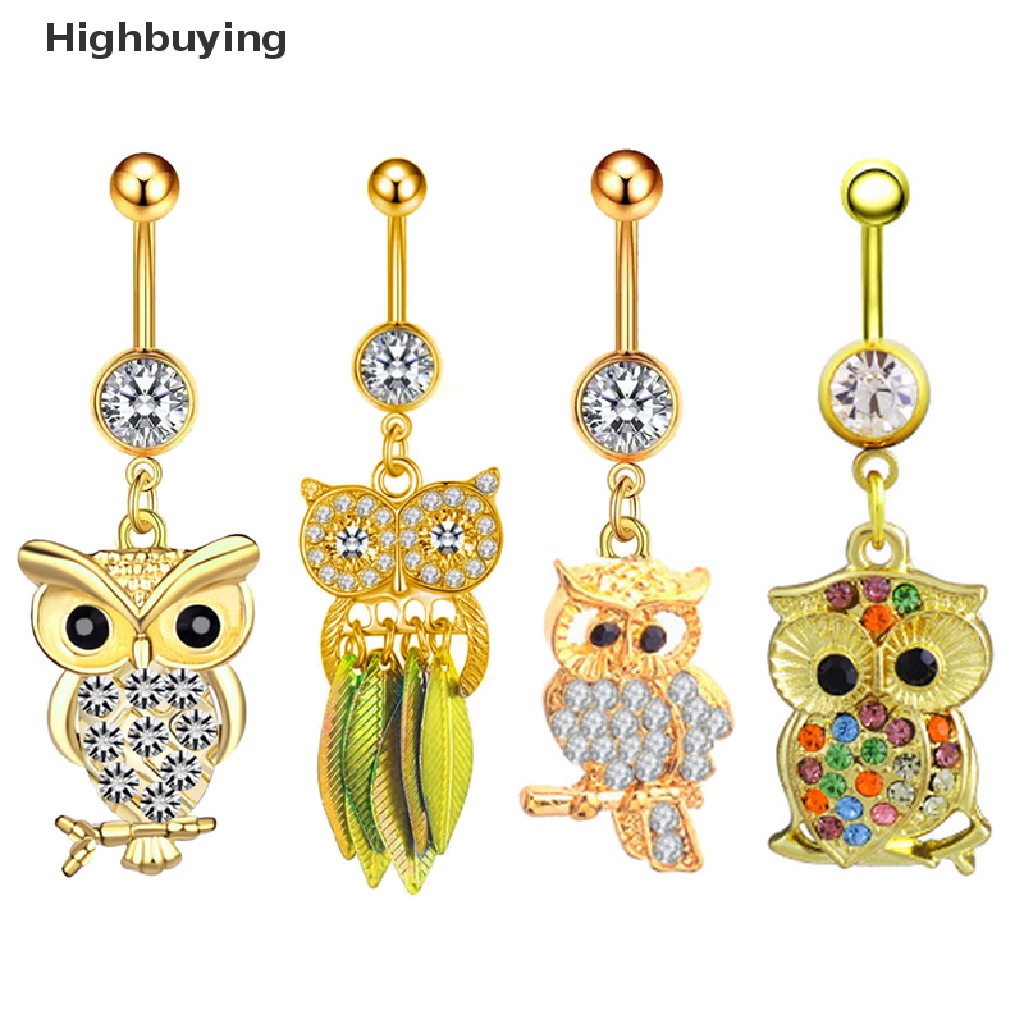 Hbid Cute Owl Belly Button Rings Kristal Zirkon Wanita Sexy Belly Button Ring Glory