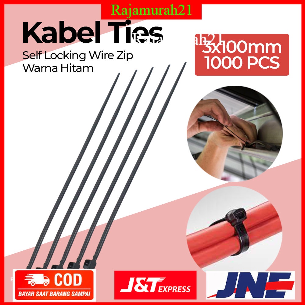 Kabel Tis Ties Self Locking Wire Zip Cable Organizer 3x100mm 1000 PCS - LYZ-100 - Black - 7RHALYBK