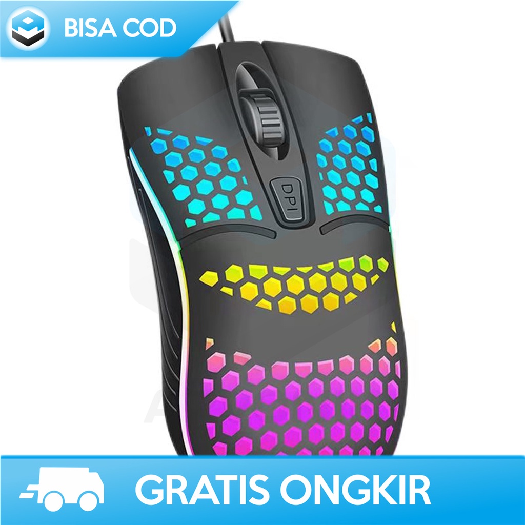 MOUSE KABEL HONEYCOMB DESAIN COLORFUL OPTICAL MOUSE GAME 4D LED RGB