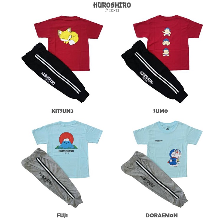 KUROSHIRO - Setelan Baju Anak Laki Laki 1-9 Tahun Joger Boxer Japan Kaos Kuroshiro