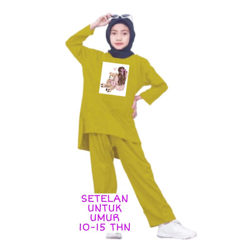 Setelan Anak Perempuan Remaja Bahan Kaos Babyterry Lengan panjang dan Celana panjang Oversixze XXL 10 11 12 13 14 15 Tahun . One Set Anak Perempuan Terbaru 2023 Viral Stelan Remaja Kekinian Setelan Anak Tanggung Boneka Bear