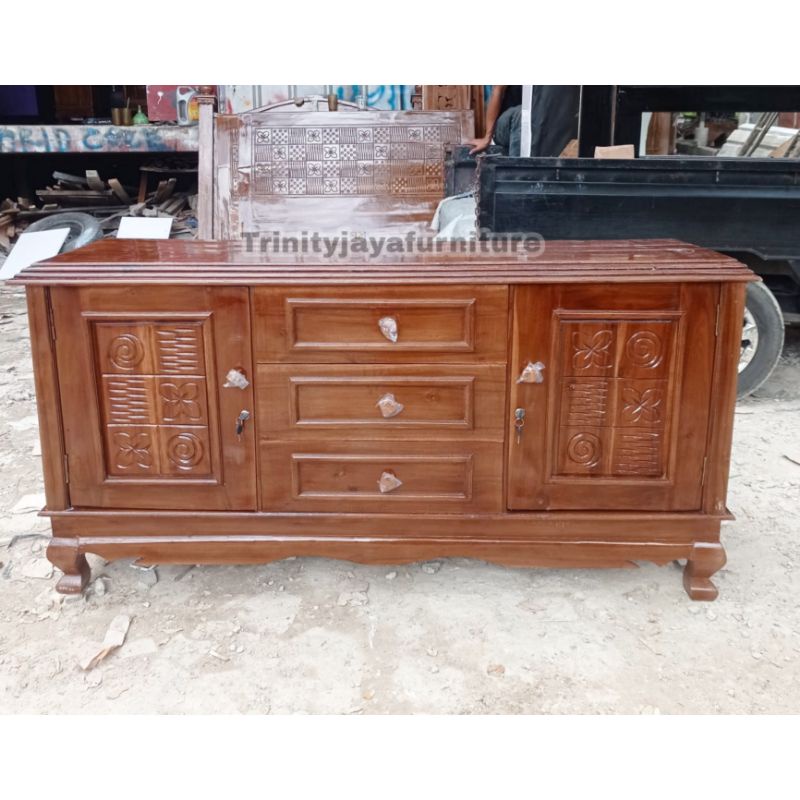 Bufet Tv Pendek Lemari Tv Meja Tv Diswar Tv Kayu jati/trinityjayafurniture