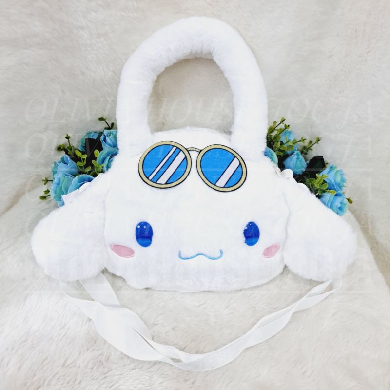 Tas Slempang Cinnamoroll Kacamata Biru Tas Tenteng Cinnamoroll Bulu Sling Bag Cinnamoroll Putih