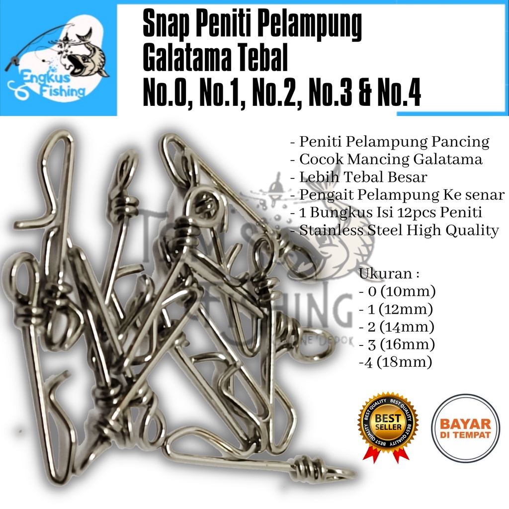 Snap Peniti Pelampung Galatama Pancing Lebih Besar &amp; Tebal (10mm - 18mm) Perbungkus Isi 12pcs Murah - Engkus Fishing