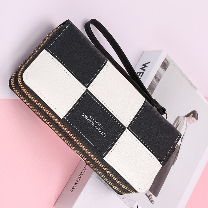 DOMPET PANJANG WANITA 2 RESLETING MUAT HP PREMIUM BRANDED IMPORT KULIT HITAM COCINEA WA637B5 KOREA REMAJA KEKINIAN KARTU KOIN MURAH CEWEK  BATAM SIMPLE LUCU