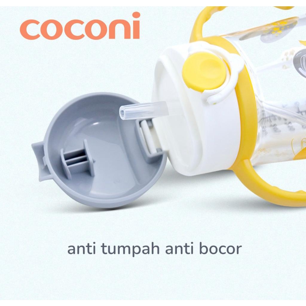 COCONI Tritan Sippy Cup with Strap 350ml | 360 Gravity Straw Baby Water Bottle