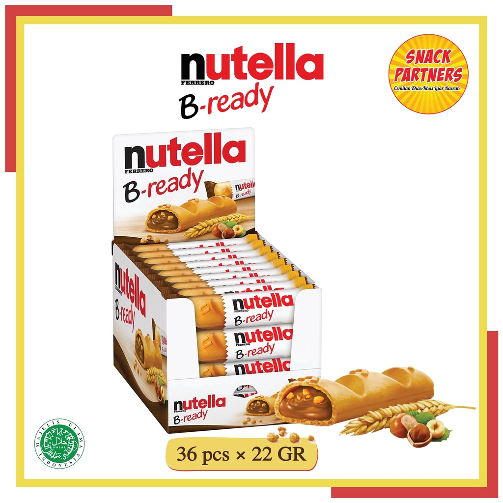 

(EXP 18 JUNI 2025) NUTELLA B-Ready FERRERO 36 PCS x 22 GR - Biskuit / Wafer Coklat Kacang Hazelnut Bready Kinder 792 GR