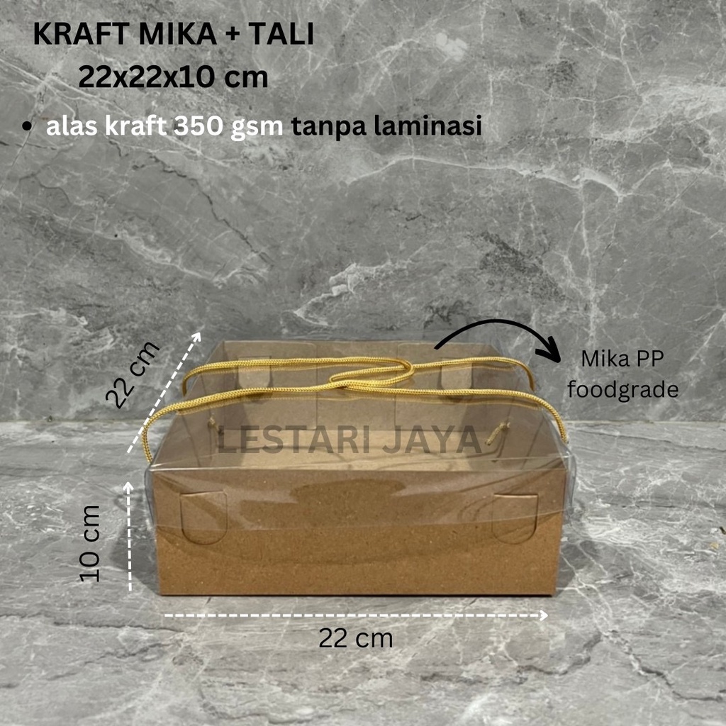 Box Kraft Mika Tali 22x22x10 cm untuk Kotak Kue Tart Cake Roti Box Kemasan Hampers