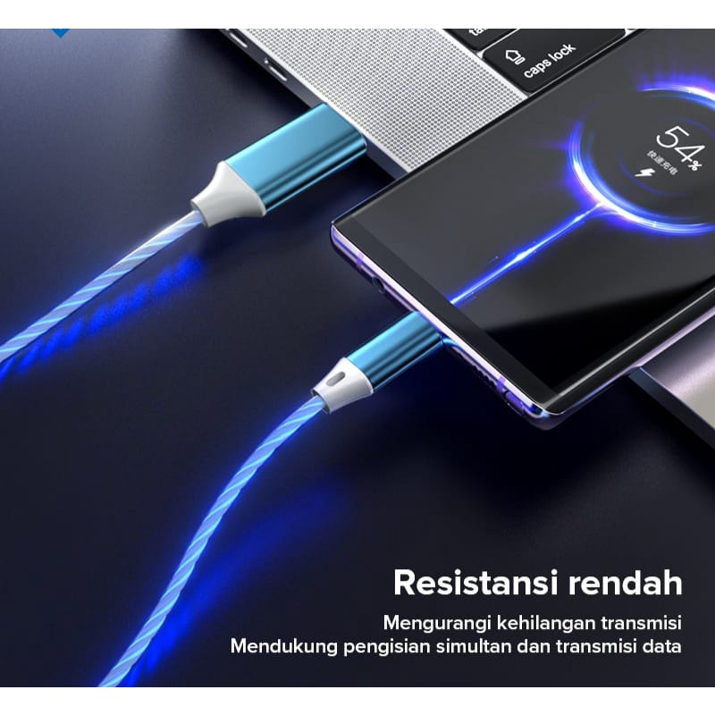 Kabel data charging LED USB mirco , tipe c dan kompatibel for iPhone