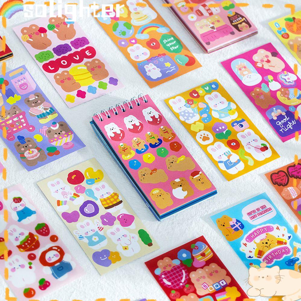 Solighter 50lembar/pack Coil Sticker Buku Mudah Ditempel Kado Anak Bahan PET Motif Kartun Hewan