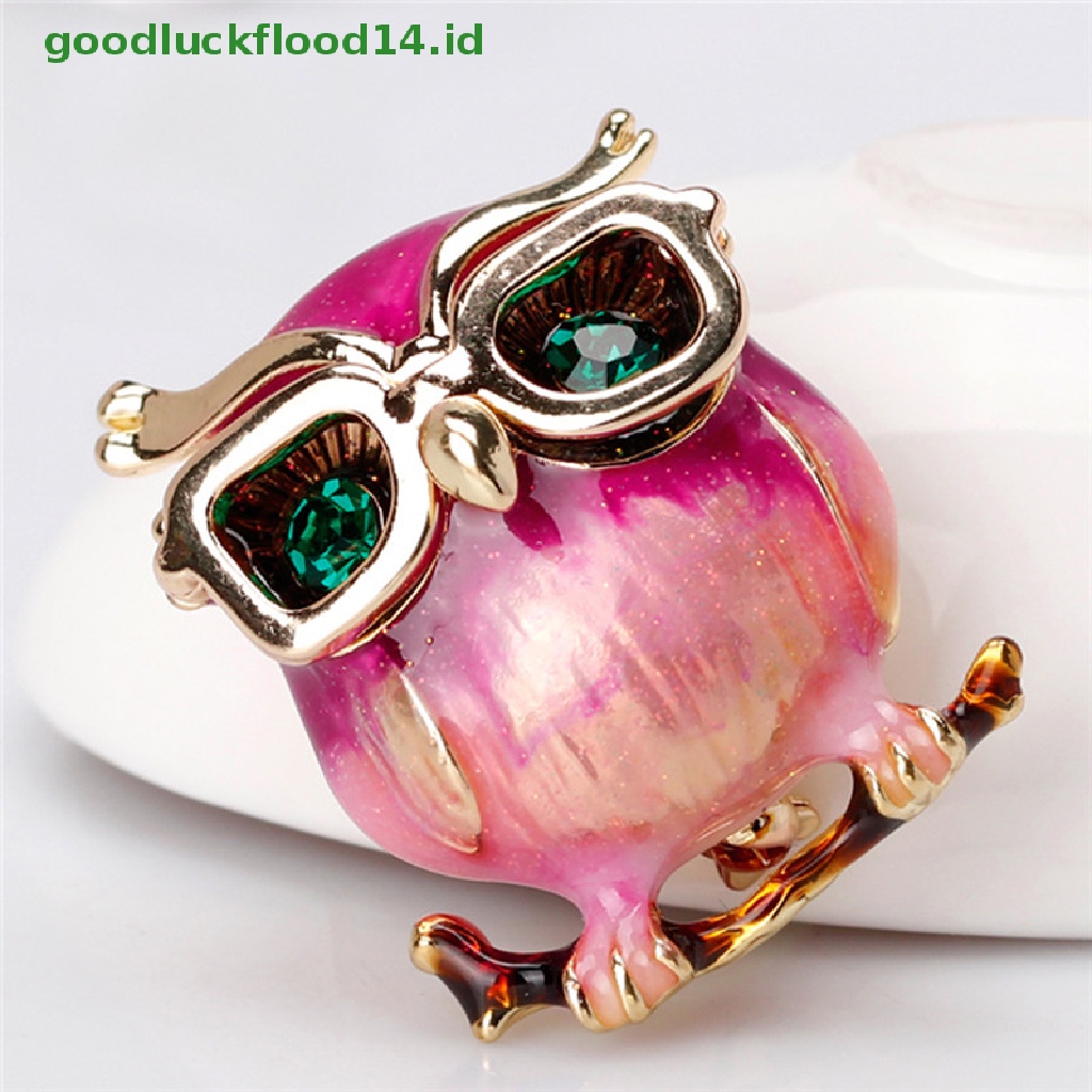 [GOOGFOUR] Enamel Owl Kacamata Bros Pin Hewan Kristal Pesta Pernikahan Bros Pin Hadiah [TOP]