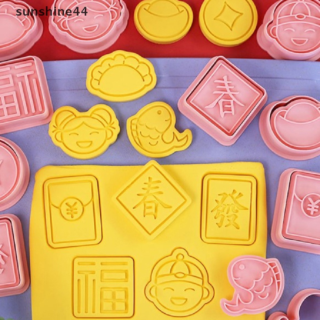 Sunshine8/10pcs Spring Festival Cookie Cutter Set Pemotong Stempel Kue Kering Imlek.