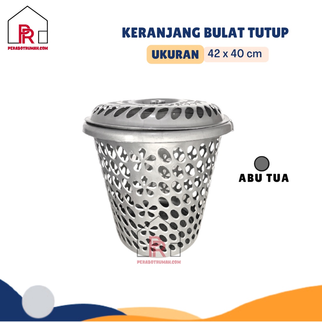 Keranjang Baju Bulat Tutup GO / Laundry Basket Besar / Kranjang Pakaian Serbaguna