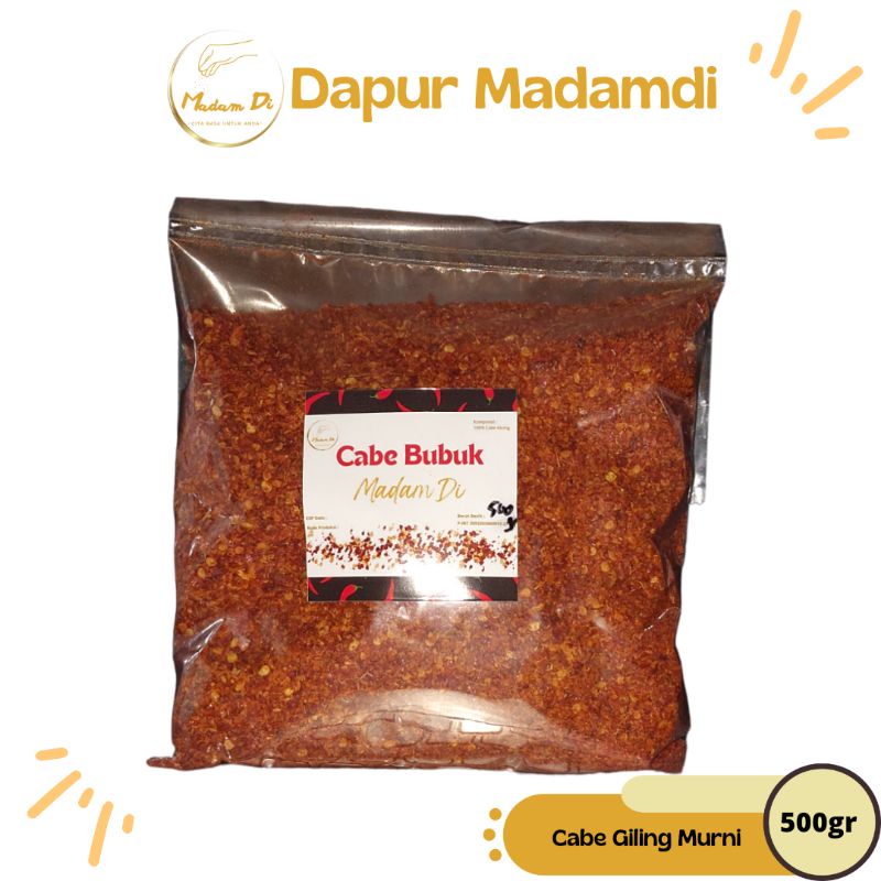 

Madam Di Cabe Bubuk/Cabe Gilibg Kasar 500gr Kwalitas Cabe A Terbaik.