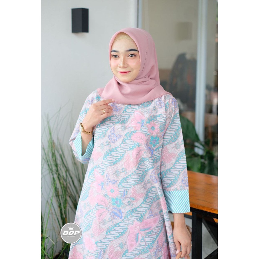 tey-17 Batik wanita ASJ SA HRB026 Kenongo Kemeja Tosca Pendek