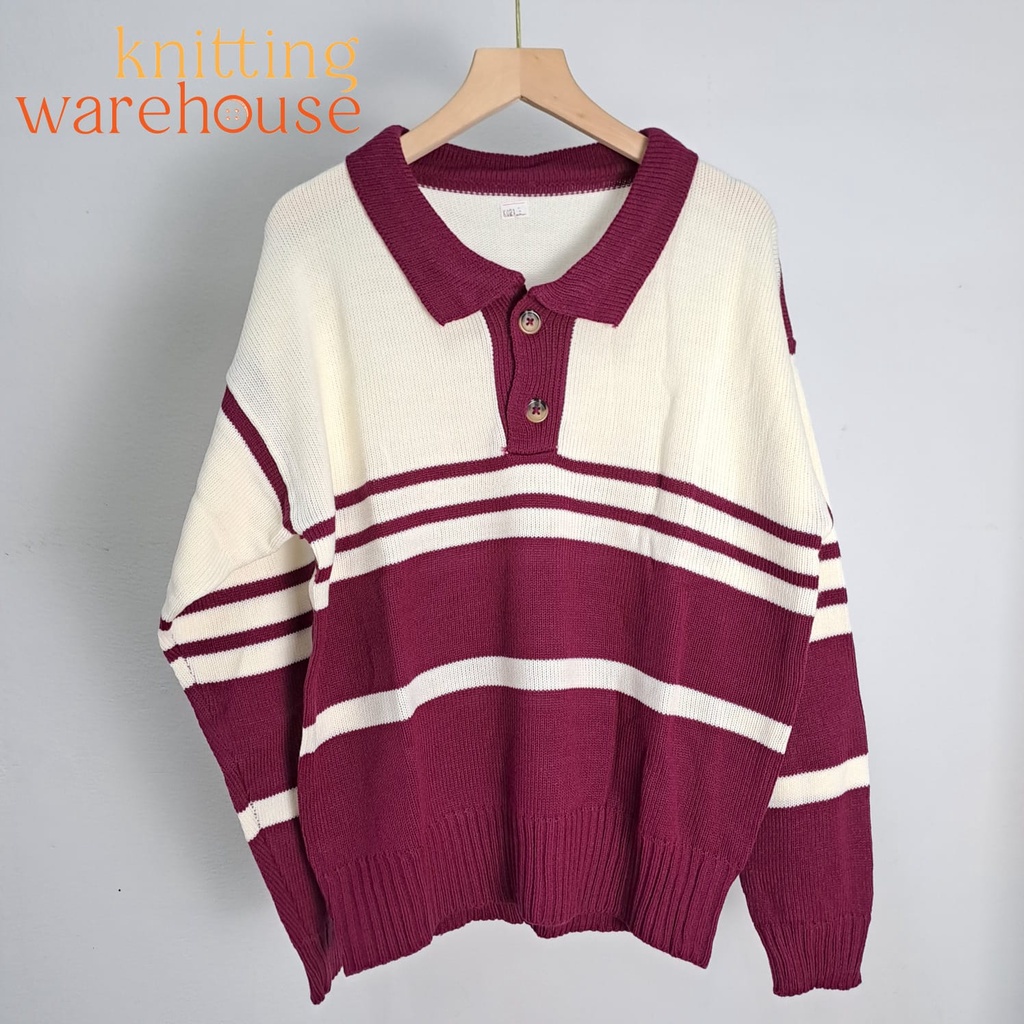 Rina Polo Stripes Sweater - Top Soft Knit - Atasan Rajut Wanita (K021)