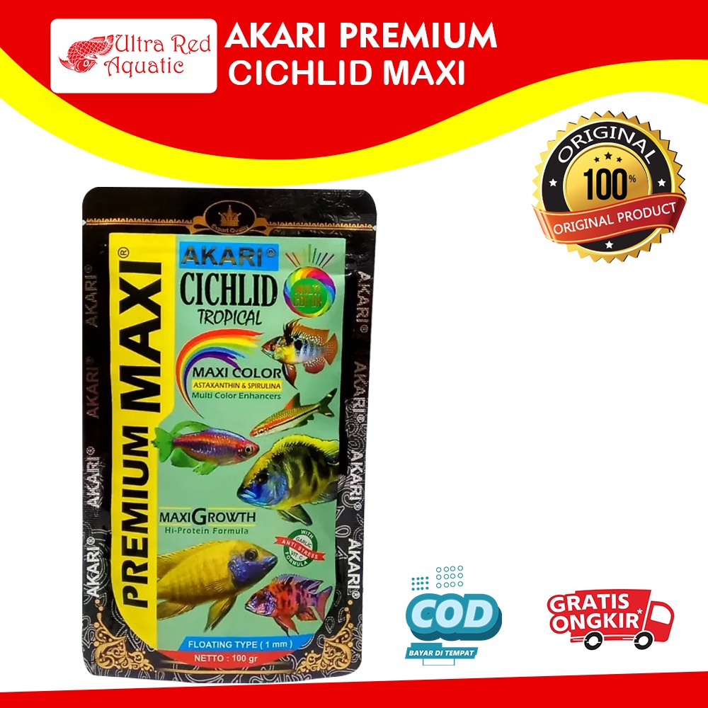 Akari Premium Maxi Cichild Tropical 100Gram 1mm Pelet Makanan Ikan