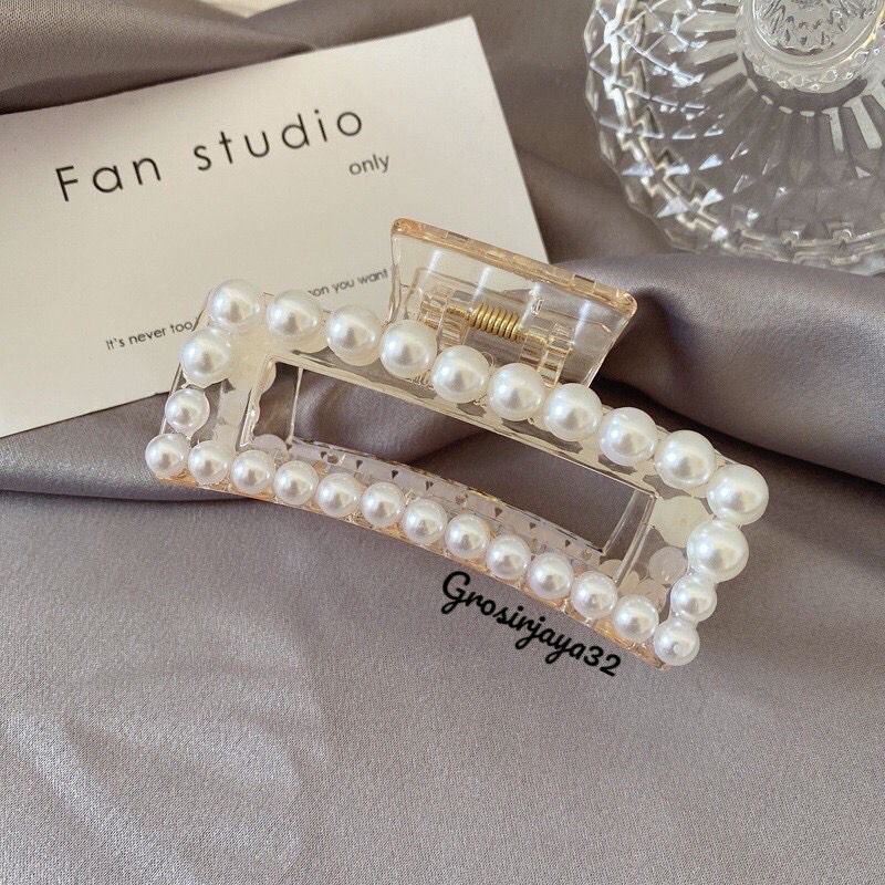 (GROSIRJAYA32) JEPITAN JEDAI MUTIARA BENING DOFF 9,5CM JEPIT RAMBUT SALON KOREA MATTE MODEL MUTIARA BULAT PEARL