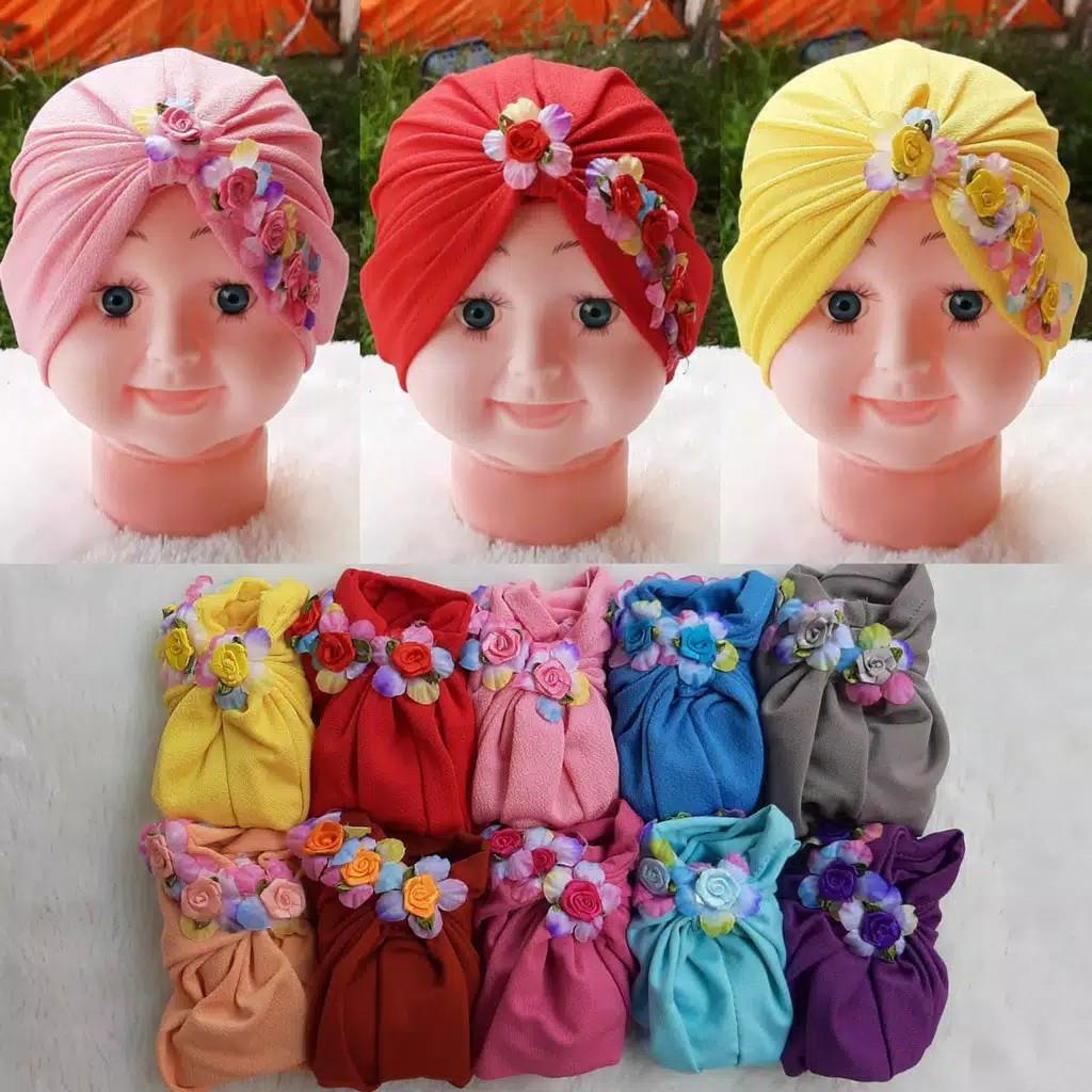 MJS 393 - Turban Bayi Bunga Polos Usia 0-2 Tahun Ciput Baby Topi Anak Perempuan Lucu Unik Imut Kekinian