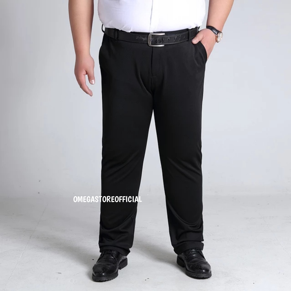 OMEGA - Celana Bahan Dasar Formal Pria Slim Fit Jumbo - Hitam
