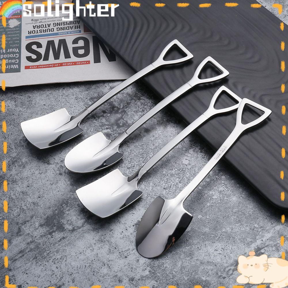 Solighter Set Alat Makan Peralatan Makan Dapur Kreatif Untuk Es Krim Dessert Scoop Retro Square Head Tea Spoons