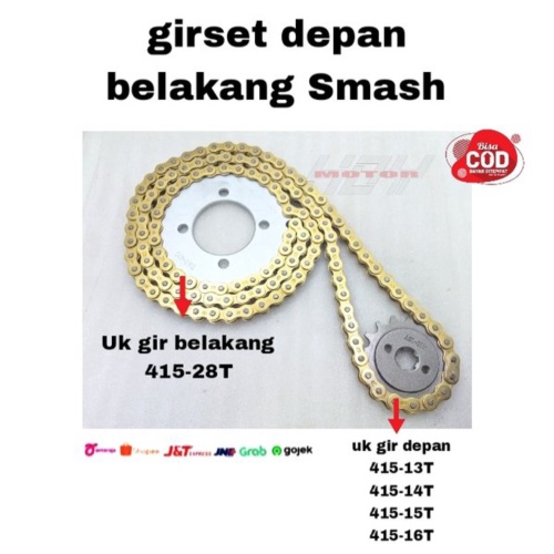 Dijual Girset Gir set Depan belakang Suzuki Smash ukuran 415-28T gear depan 415-13T 14T 15T 16T Limi