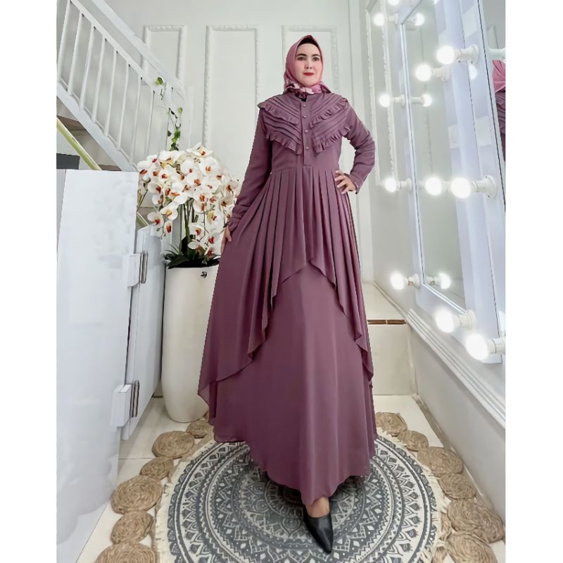 MAUDY DRESS CERUTY BABYDOLL FULL FURRING/GAMIS MUSLIM WANITA TREN KEKINIAN BUSUI/BAJU GAMIS LEBARAN TERBARU/FAR MOSLEMSTORE