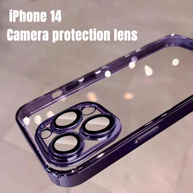 Camera Protection Lens for iphone 14 pro max 14 plus Purple Clarity 11 13 12 pro max Luxury aesthetic Fully enclosed shockproof TPU protected phone case