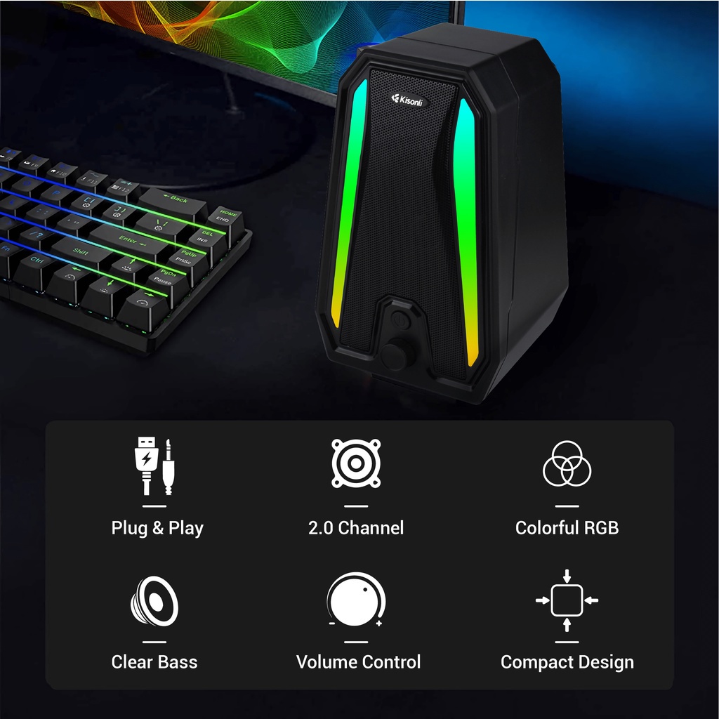 Speaker Laptop / PC / Gaming Kisonli X10 Soundbar Super Bass Portable RGB Lighting Garansi 1 Tahun - XOBOX