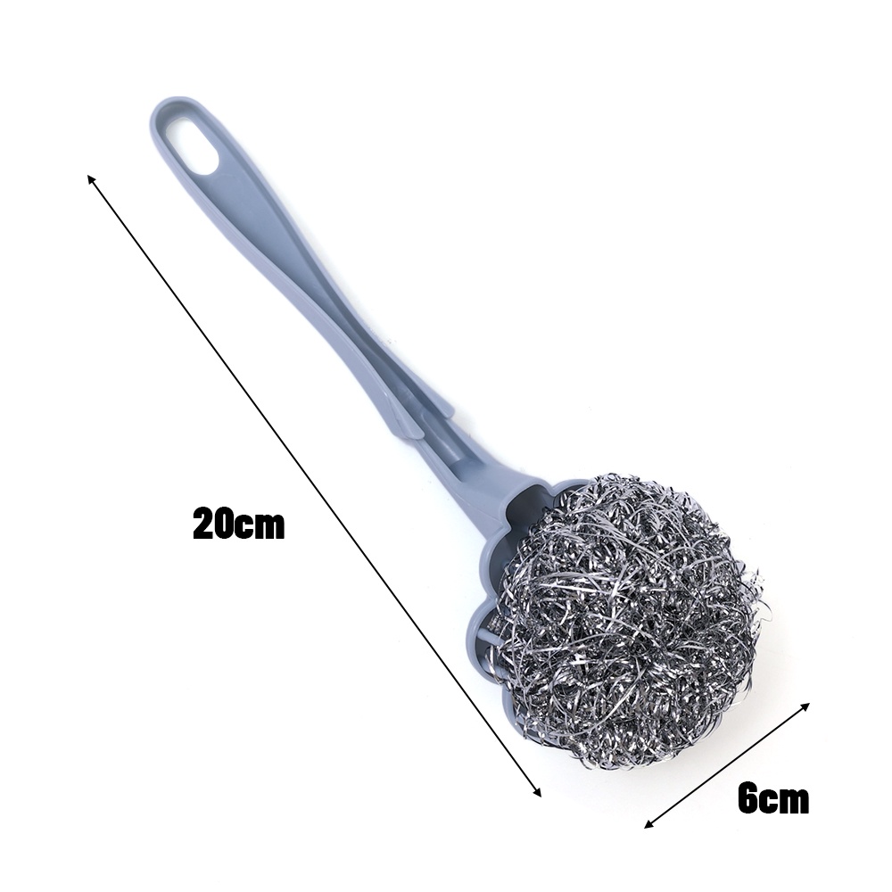 Plum Ball Cleaning Brush with Handle/Sikat Kawat Bola Stainless Steel Gagang Panjang Suspensi/Sikat Panci Cuci Piring &amp; Peralatan Makan/Alat Pembersih Dalam Wastafel Dapur