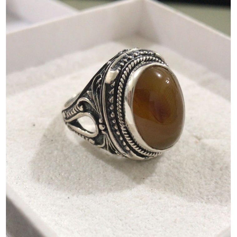 Cincin Ring Perak Silver Bali Asli 925 batu akik ukir jawan tali air