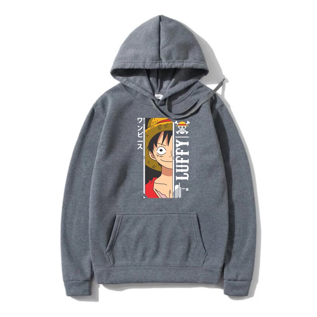 Jumper Hoodie Luffy Anime II  Sweater Hoodie Anime Trendy II Sweter Oblong Topi Size M - XL ( Pria &amp; Wanita / Anak &amp; Dewasa )