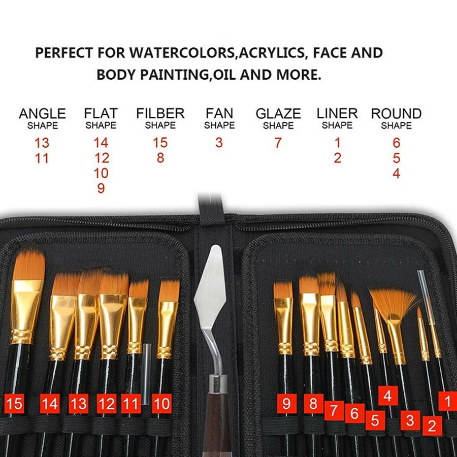 Art Brush Set Kuas Lukis BRS-12 SET Kuas Alat Lukis Set Lengkap Mixing Knife Murah Berkualitas