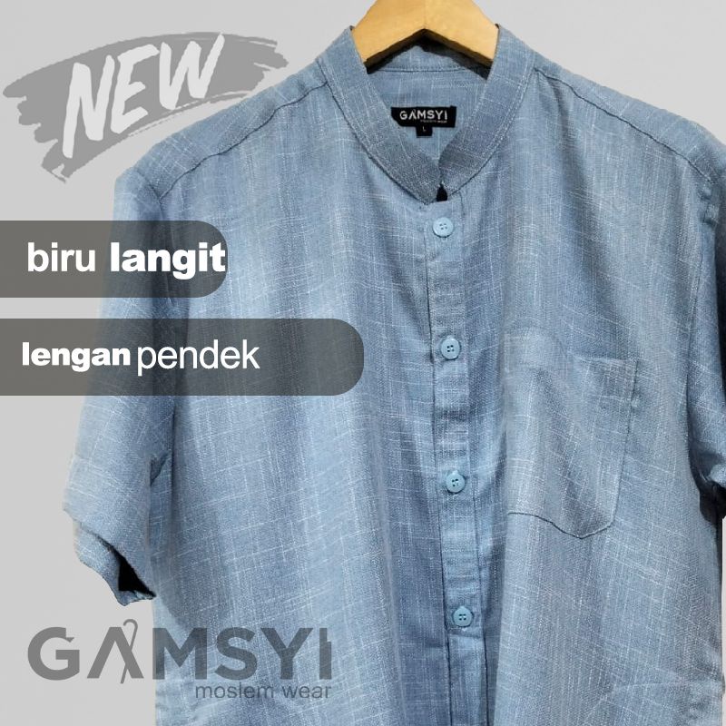 BAJU KOKO LINEN POLOS  LENGAN PENDEK/KOKO LINEN GAMSYI