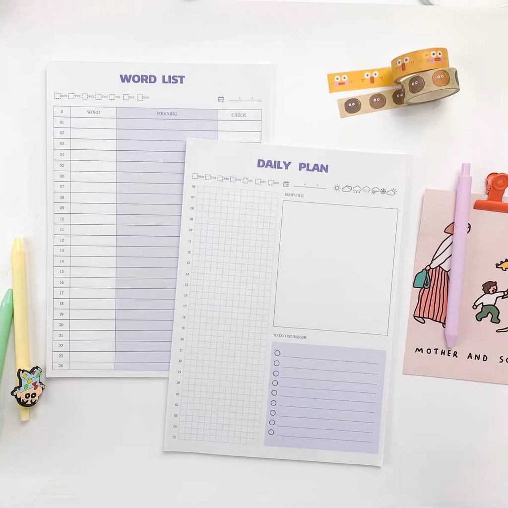 

[READY STOK] Jadwal Sehari2 Daily Planner / Word List / Daftar Kata / Memo Pad / Schedule Checklist Minimalist / Alat Tulis Murah Impor