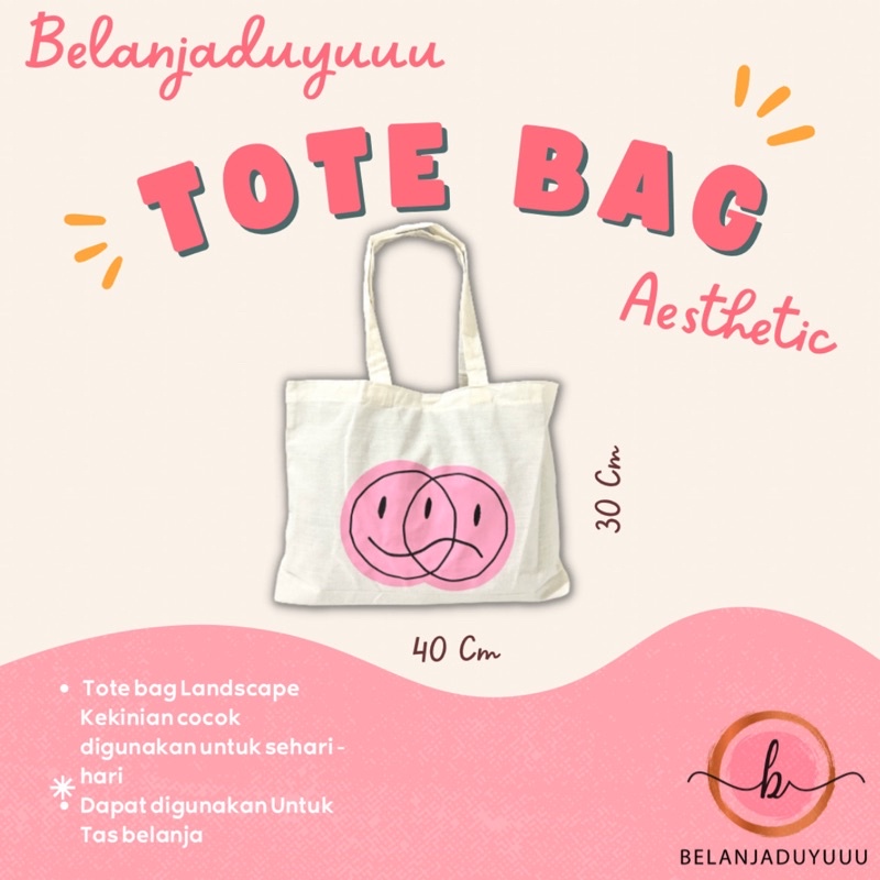 Tote Bag Smile Pink Tote Bag Serba Guna Tote Bag aesthetic