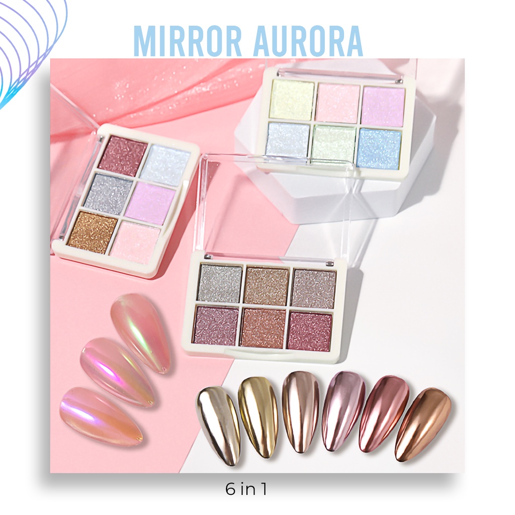 [ COD ]  Set 6pcs Bubuk Aurora/Bubuk Chrom Powder Pearl/Nail Powder Bubuk Mirror Chrome Aurora Nail Art Powder