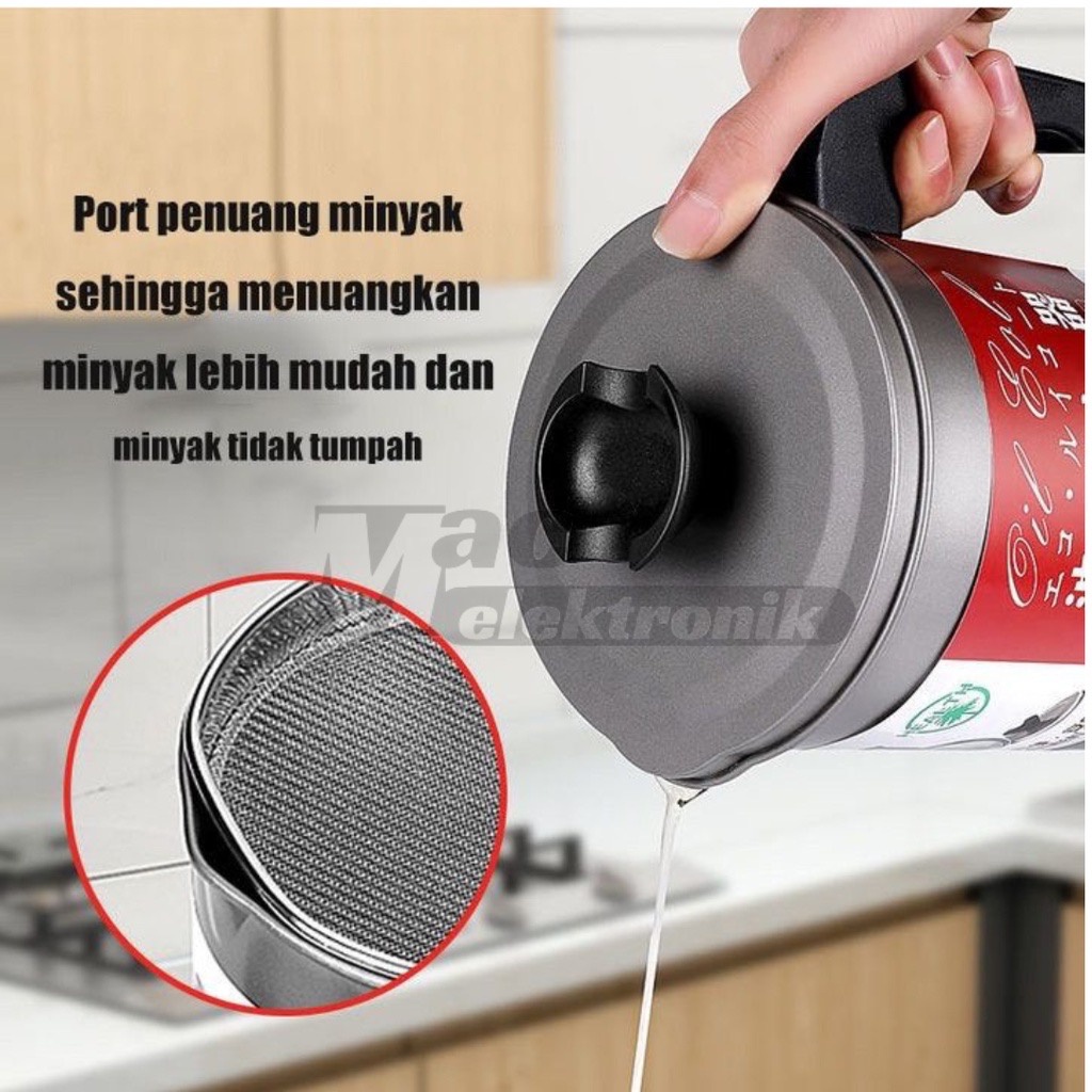 Oil Pot Wadah Saringan Minyak Stainless Steel / Gelas Saringan Minyak / Tempat Saringan Minyak 1,7L.