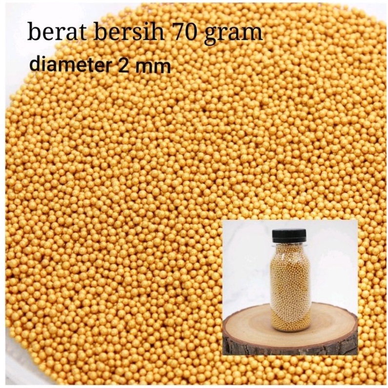 

Sugar sprinkle gold pearl 2 mm berat bersih 70 gram