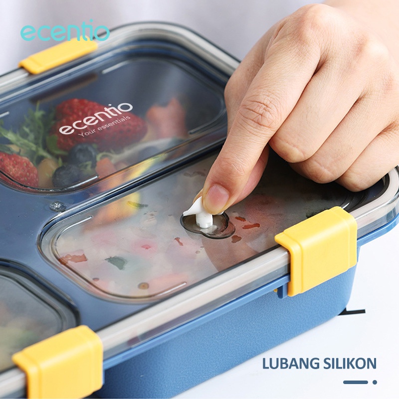 ecentio Kotak bento 4/3 Grid lunch box/disegel kotak makan/tempat makan dan sendok1400/850ml