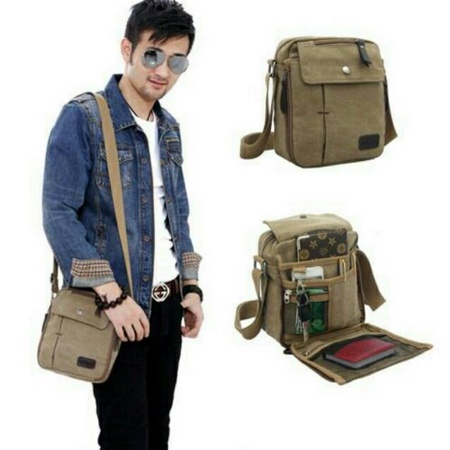 ONLYONE12 Tas Selempang Pria Import Kanvas / Tas Selempang Pria Muat Banyak / Tas Kuliah Muat Banyak Barang / Sling Bag RYH