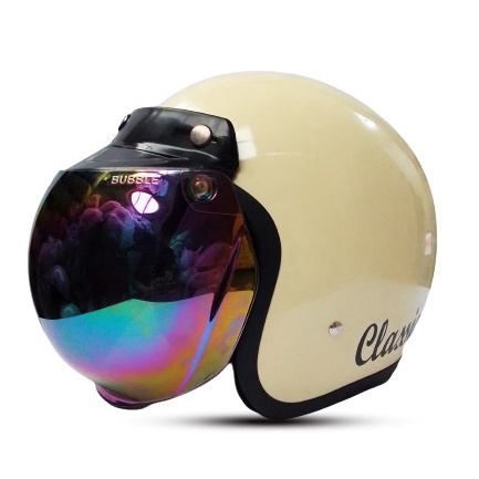 Helm Bogo Retro Classic Kaca Cembung Silver Pelangi Hitam Helm SNI UNTUK Pria Dan Wanita SNI COD