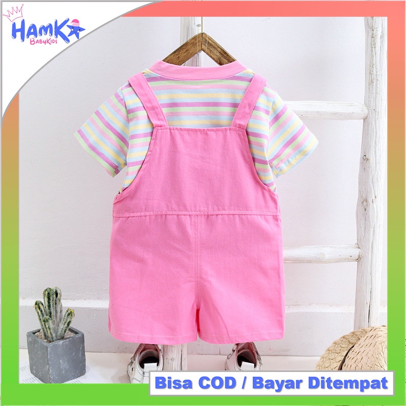Baju Overall Bayi Perempuan 2in1 Pendek Strip Garis 6 12 Bulan