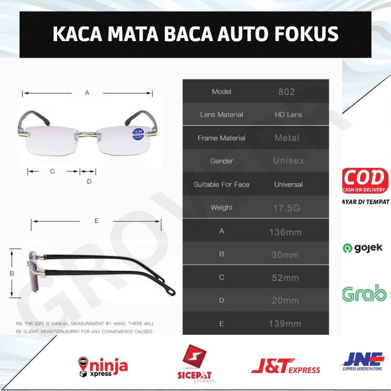 Kacamata Baca Super Auto Fokus Plus Anti Radiasi Blueray Blue Light Kaca Mata Rabun Dekat Presbiopia Frame Rimles Original Unisex Pria Wanita