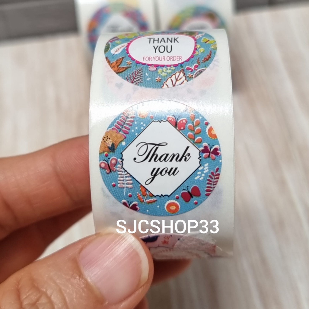 

1 roll isi 500 pcs sticker label thank you motif batik set 2,5cm